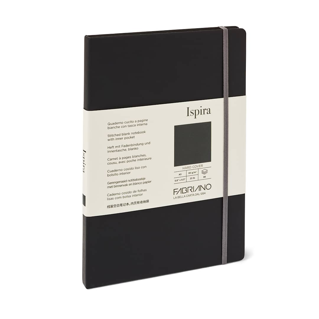 Open in modal - Fabriano Ispira Hard-Cover Notebook, 5.8 in x 8.3 in, Blank, Black