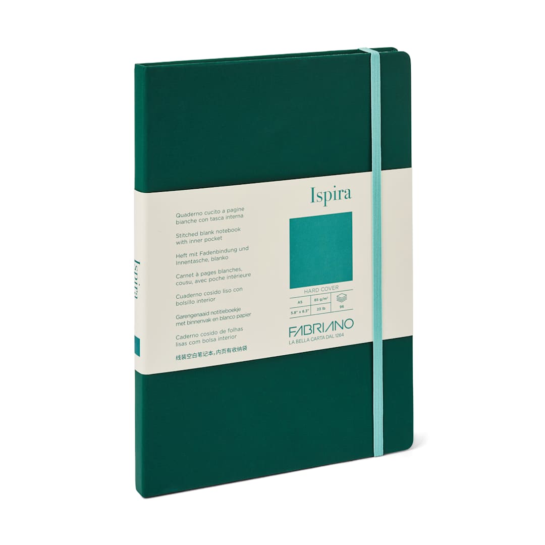 Open in modal - Fabriano Ispira Hard-Cover Notebook, 5.8 in x 8.3 in, Blank, Green