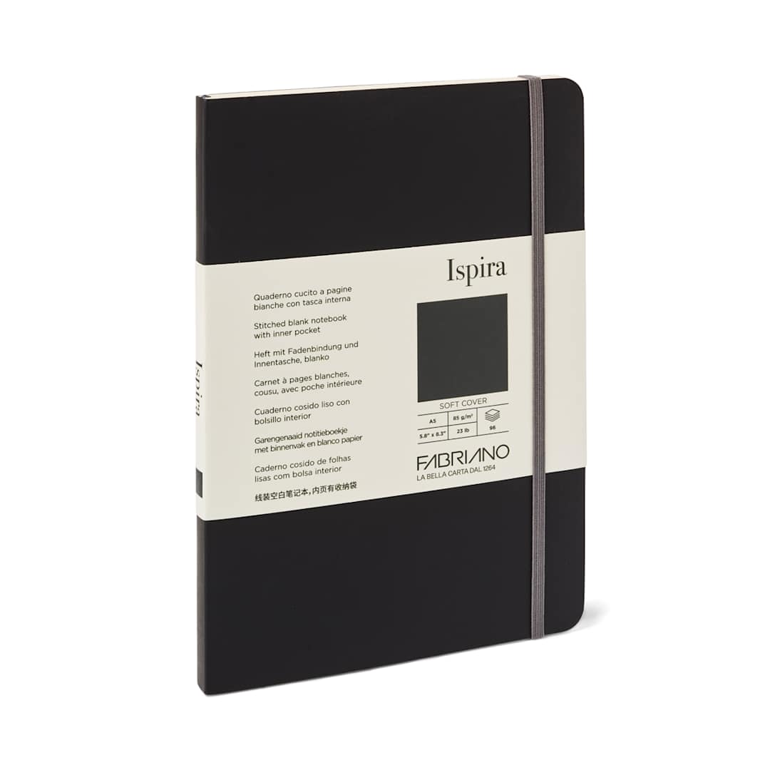 Open in modal - Fabriano Ispira Soft-Cover Notebook, 5.8 in x 8.3 in, Blank, Black