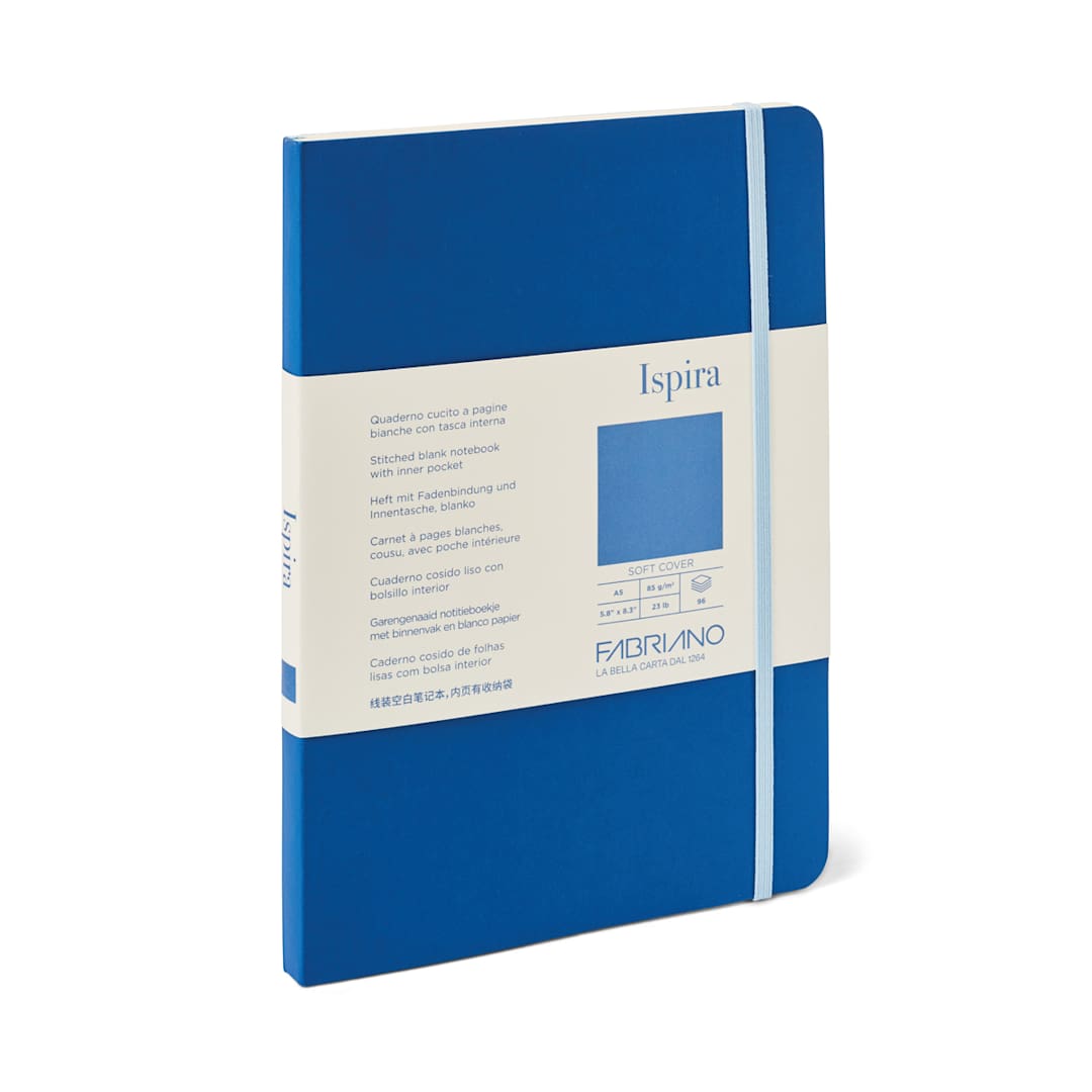 Open in modal - Fabriano Ispira Soft-Cover Notebook, 5.8 in x 8.3 in, Blank, Blue
