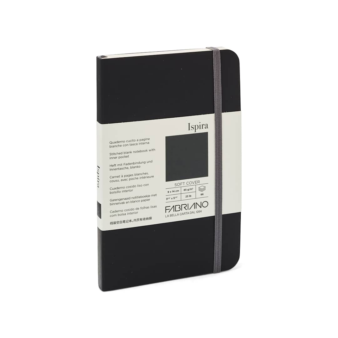 Open in modal - Fabriano Ispira Soft-Cover Notebook, 3.5 in x 5.5 in, Blank, Black