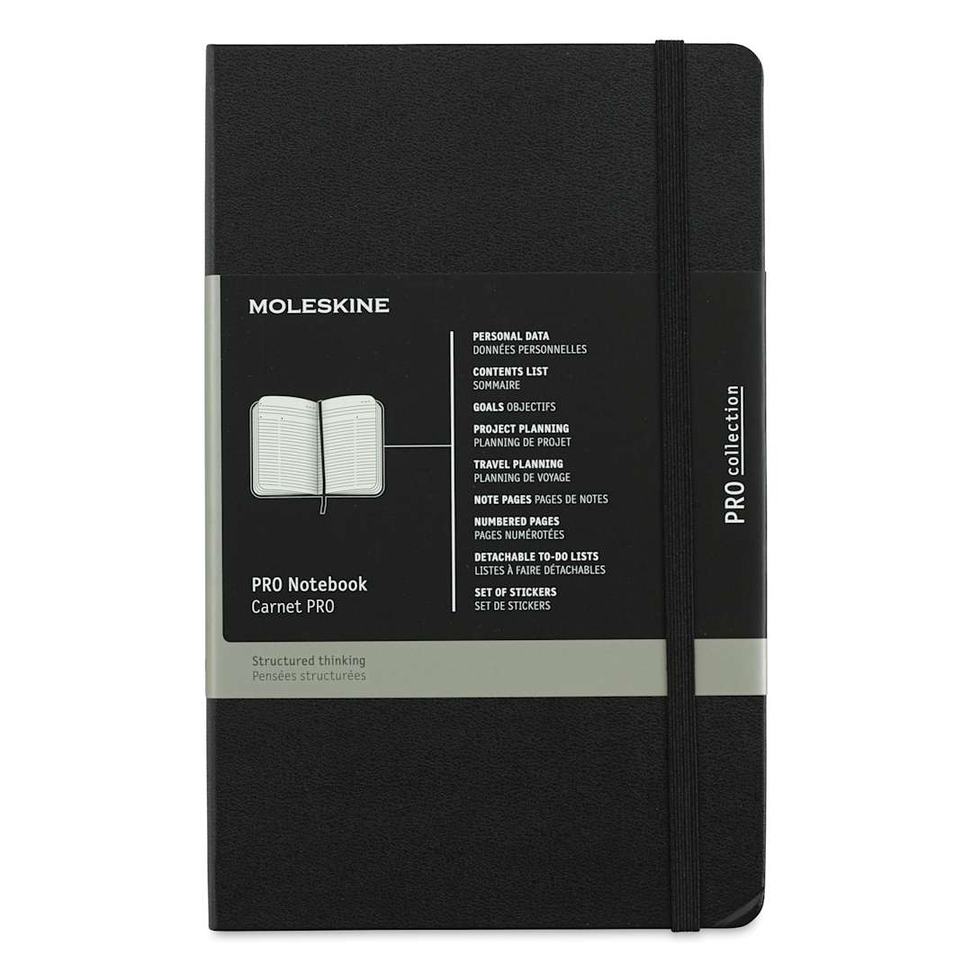 Open in modal - Moleskine Pro Collection Notebook - Large Black Hard Cover Notebook shown upright