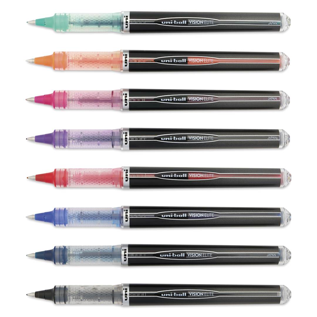 Open in modal - Uni-Ball Vision Elite Rollerball Pens - Micro Point, Set of 8, 0.5 mm, Assorted Colors