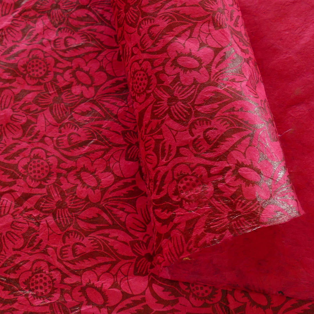 Open in modal - LAMALI Decorative Lokta Paper, 20 in x 30 in, Frida, Fuchsia, Burgundy Silkscreen