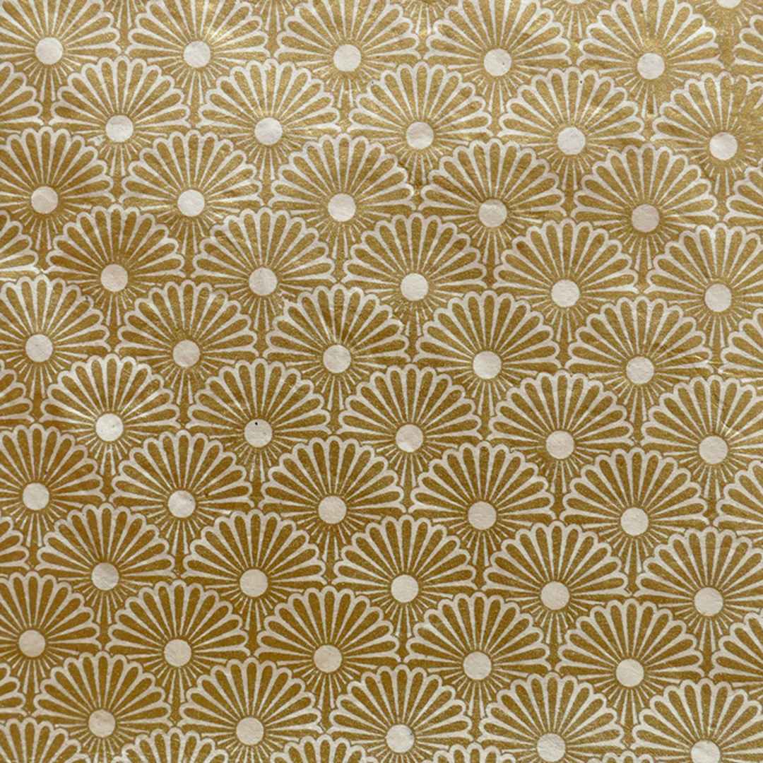 Open in modal - LAMALI Decorative Lokta Paper, 20 in x 30 in, Kahori, White, Gold Silkscreen