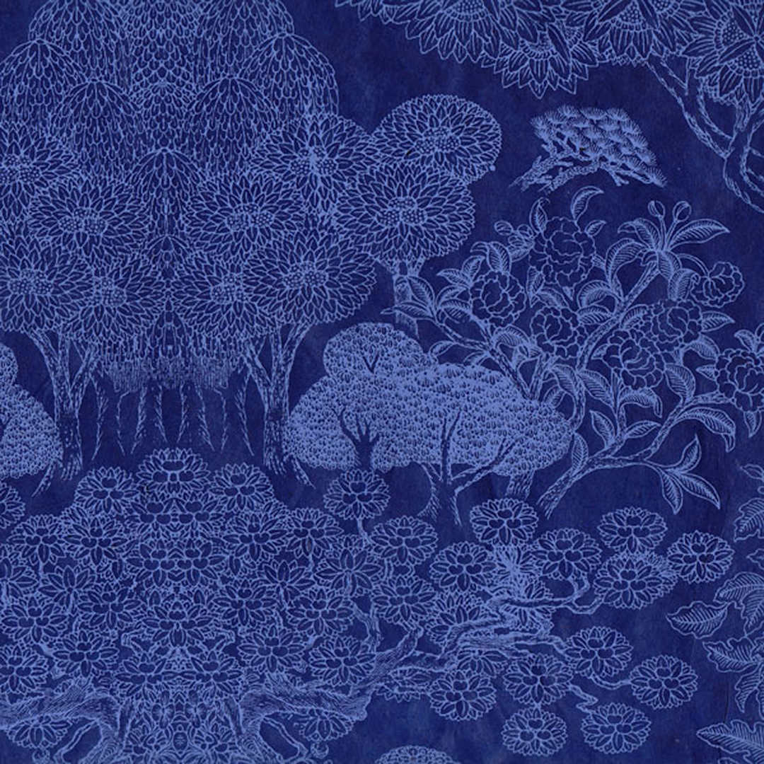 Open in modal - LAMALI Decorative Lokta Paper, 20 in x 30 in, Kongpo, Blue, Light Blue Silkscreen