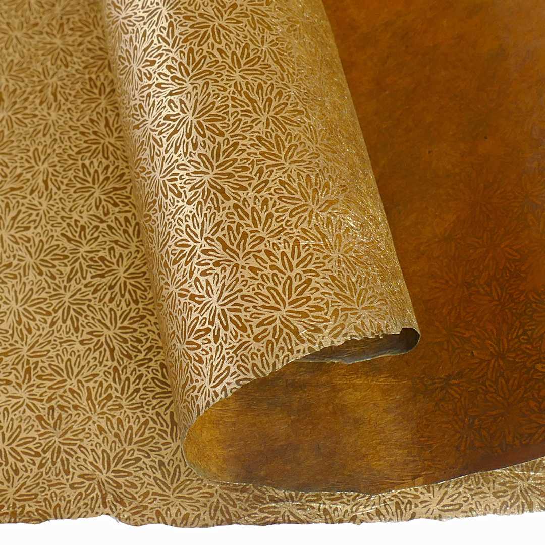 Open in modal - LAMALI Decorative Lokta Paper, 20 in x 30 in, Jungle, Gold, Gold Silkscreen