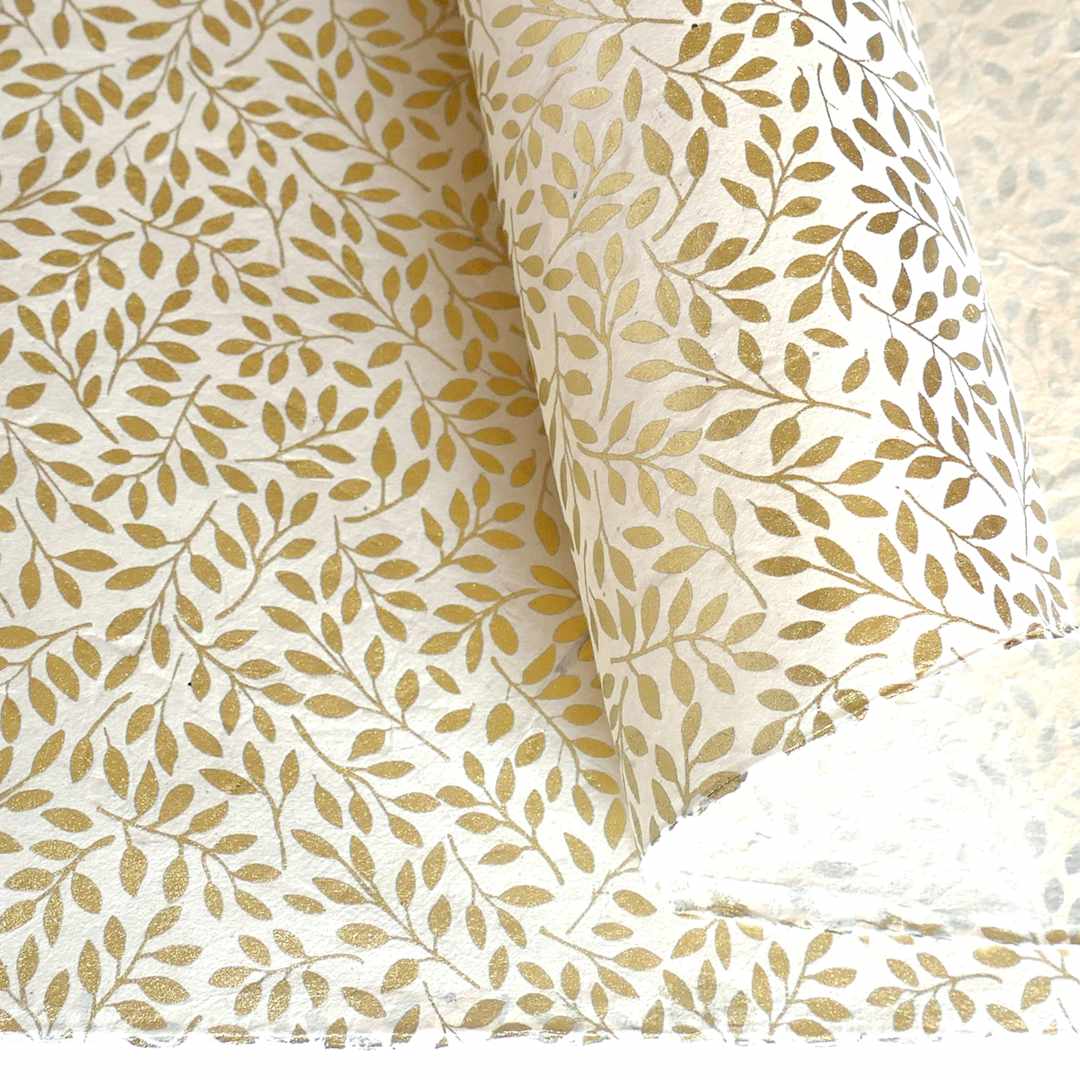 Open in modal - LAMALI Decorative Lokta Paper, 20 in x 30 in, Gilded, Cream, Gold Silkscreen