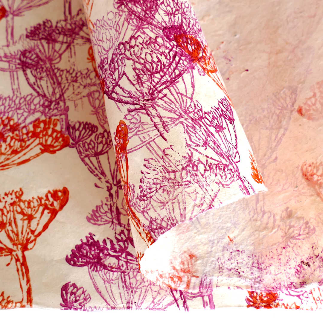 Open in modal - LAMALI Decorative Lokta Paper, 20 in x 30 in, Anise Flowers, Violet, 3-Color Woodblock