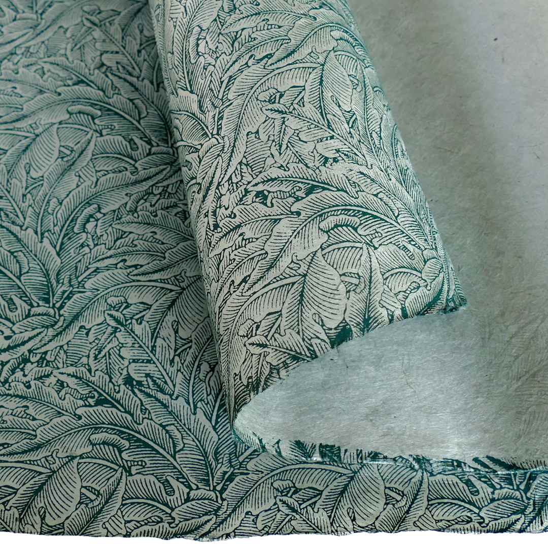 Open in modal - LAMALI Decorative Lokta Paper, 20 in x 30 in, Greenery Small, White, Eucalyptus Silkscreen