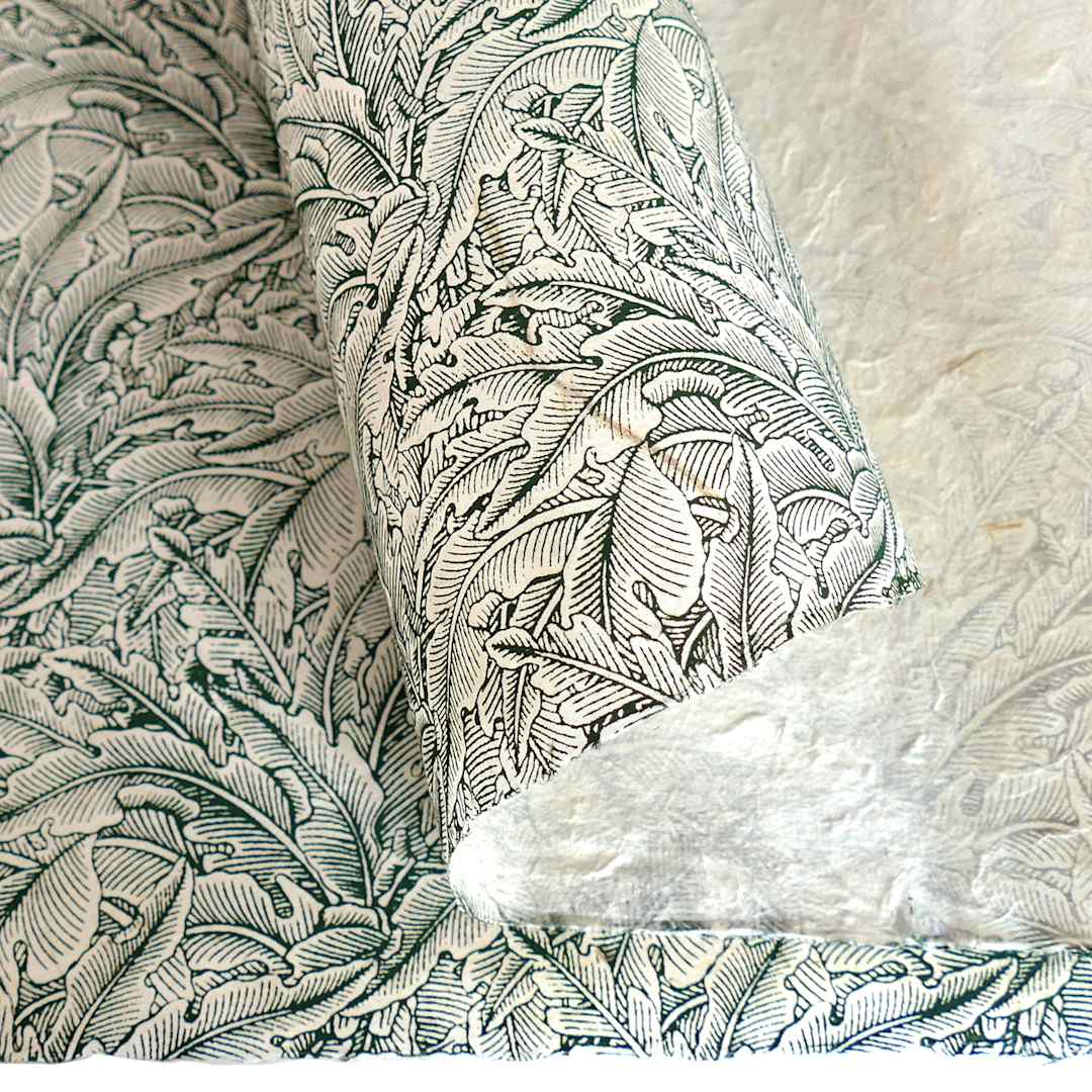 Open in modal - LAMALI Decorative Lokta Paper, 20 in x 30 in, Greenery Small, White, Lichen Silkscreen