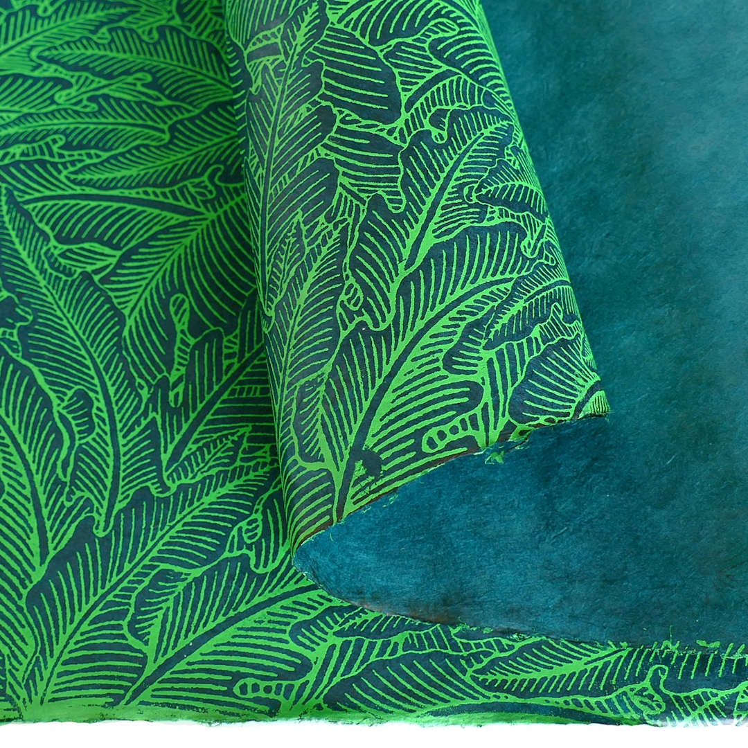 Open in modal - LAMALI Decorative Lokta Paper, 20 in x 30 in, Greenery Medium, Teal, Electric Green Silkscreen