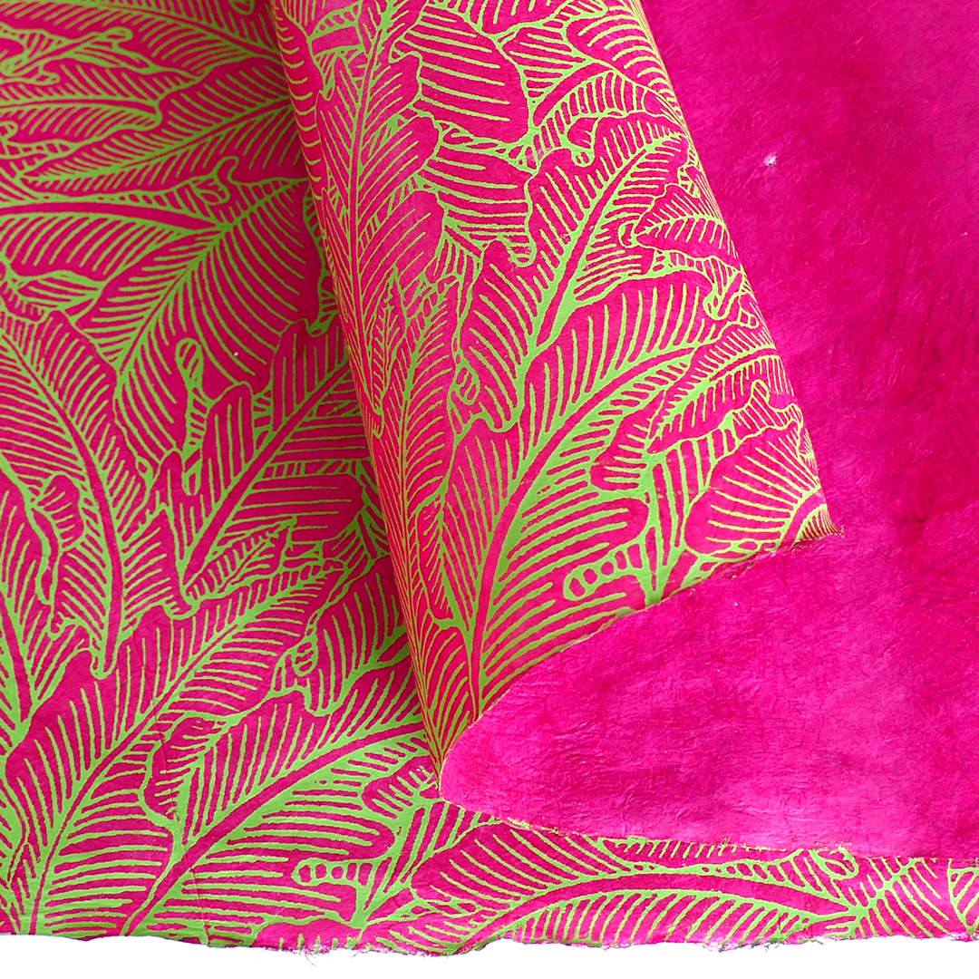 Open in modal - LAMALI Decorative Lokta Paper, 20 in x 30 in, Greenery Medium, Fuchsia, Electric Green Silkscreen