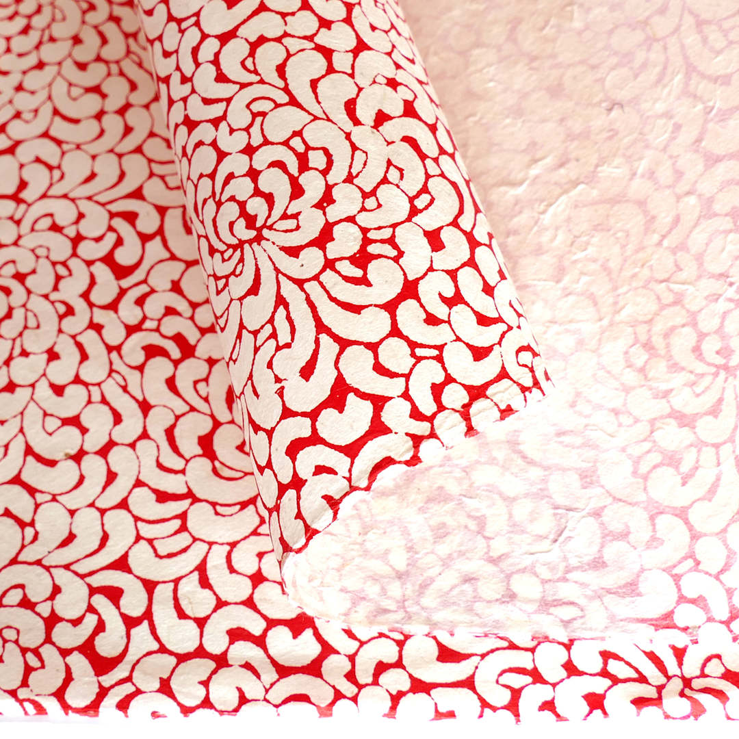 Open in modal - LAMALI Decorative Lokta Paper, 20 in x 30 in, Kikou, White, Red Silkscreen