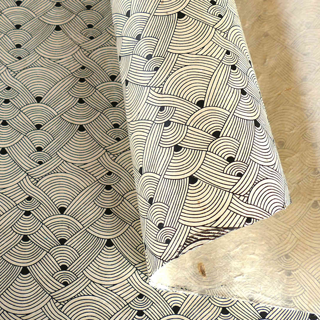 Open in modal - LAMALI Decorative Lokta Paper, 20 in x 30 in, Chanel, White, Black Silkscreen