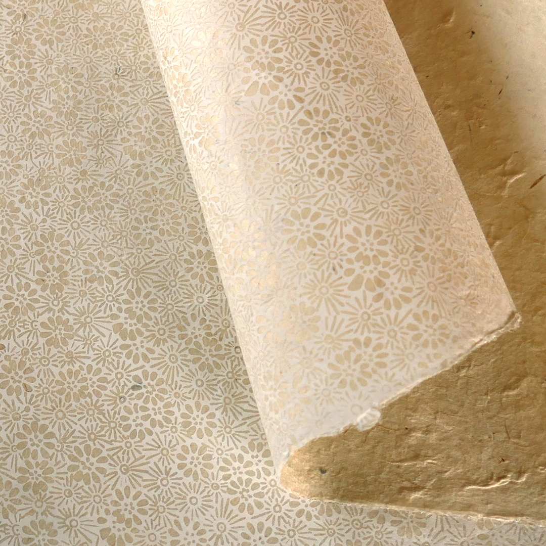 Open in modal - LAMALI Decorative Lokta Paper, 20 in x 30 in, Prairie, Cream, White Silkscreen