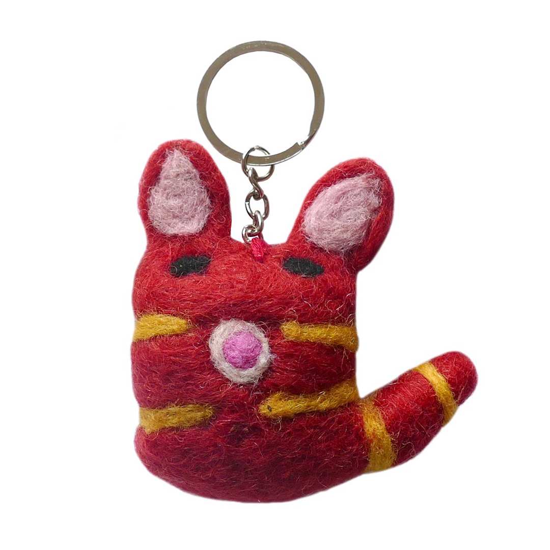 Open in modal - Felt Cat Handmade Key Rings Red