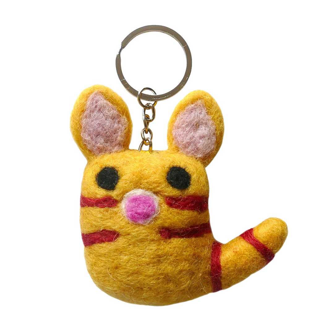 Open in modal - Felt Cat Handmade Key Rings Yellow