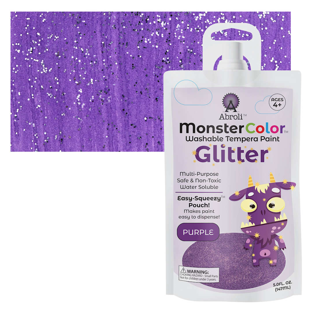 Open in modal - Abroli MonsterColor Washable Tempera Paint - Purple Glitter, 5 oz Pouch and swatch