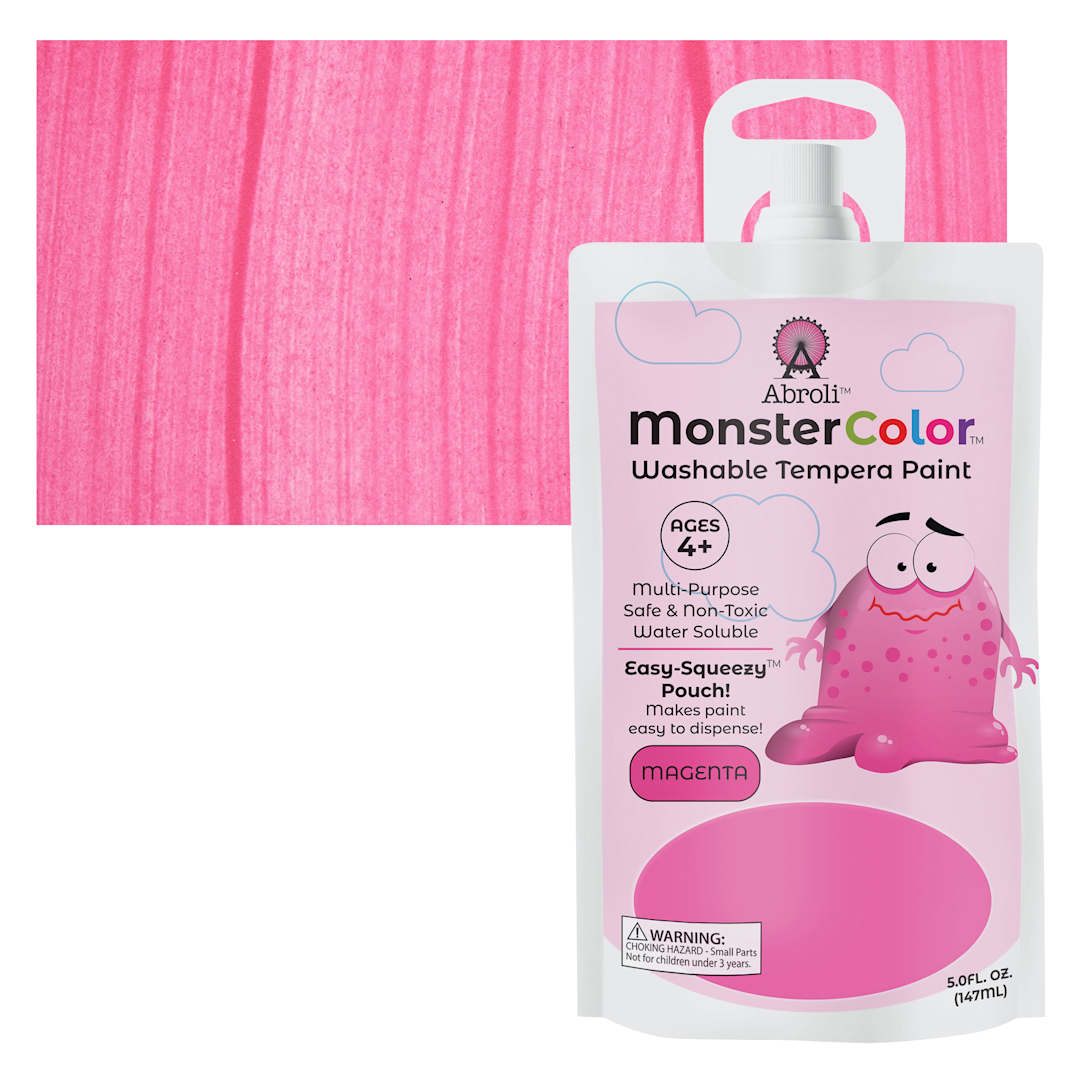 Open in modal - Abroli MonsterColor Washable Tempera Paint - Magenta, 5 oz Pouch and swatch