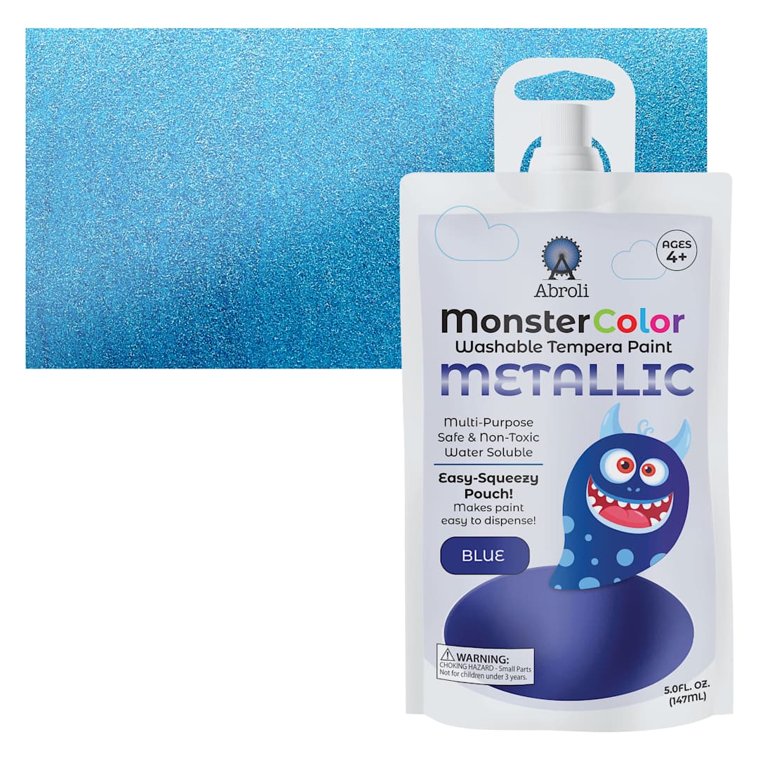 Open in modal - Abroli MonsterColor Washable Tempera Paint - Metallic Blue, 5 oz Pouch and swatch