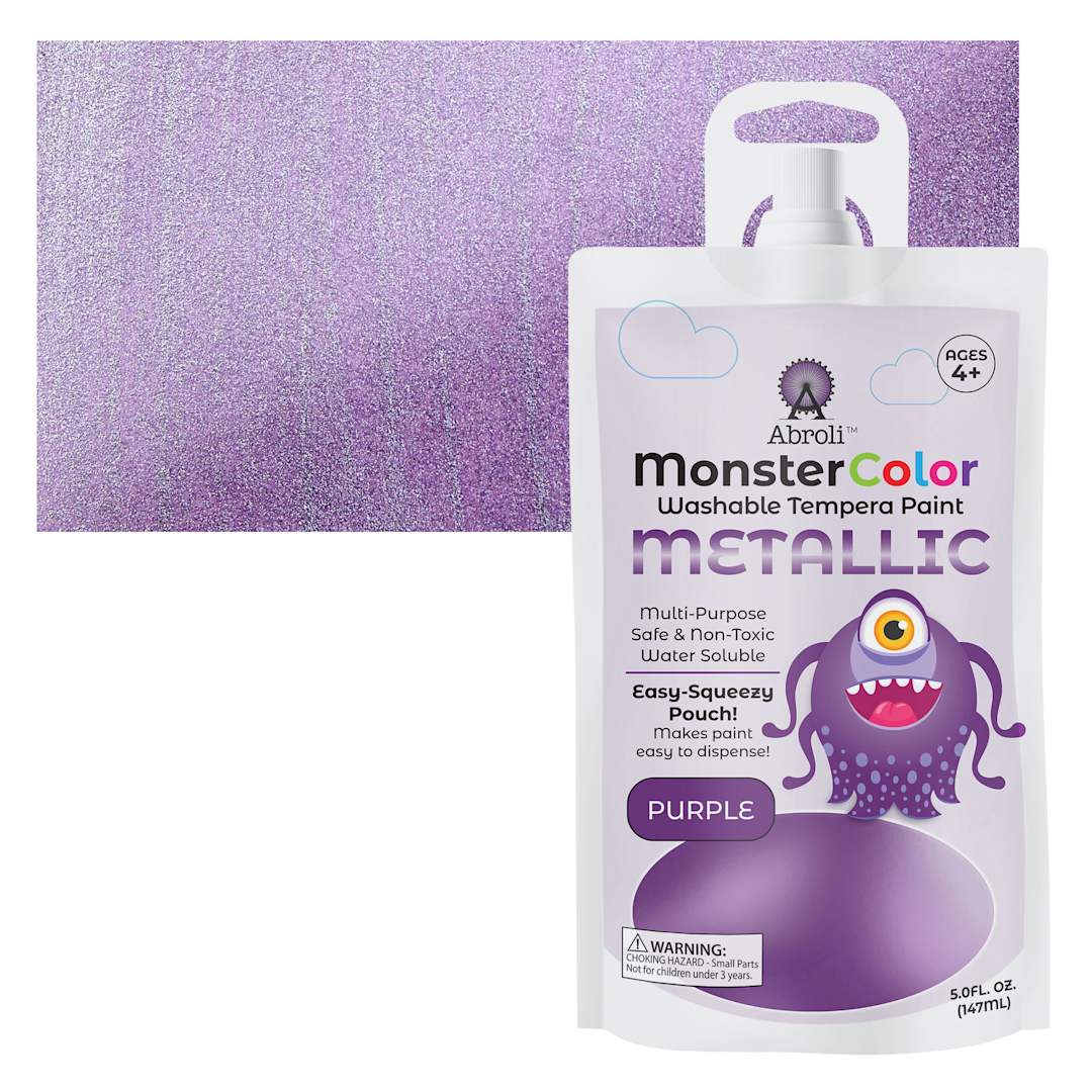 Open in modal - Abroli MonsterColor Washable Tempera Paint - Metallic Purple, 5 oz Pouch and swatch