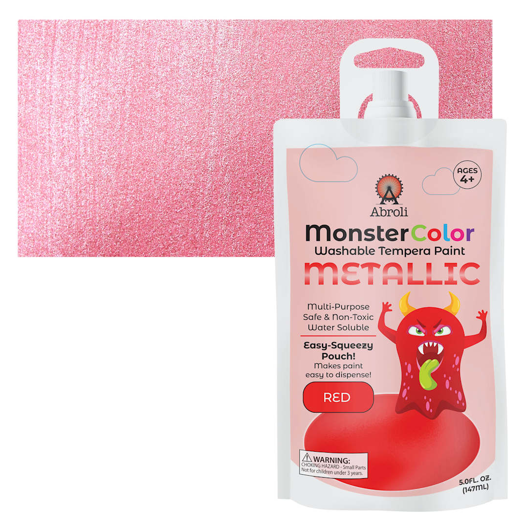 Open in modal - Abroli MonsterColor Washable Tempera Paint - Metallic Red, 5 oz Pouch and swatch