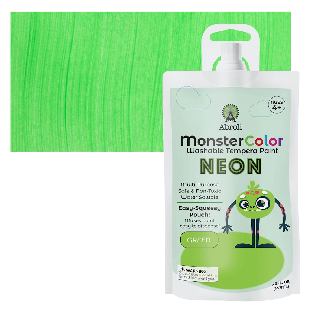 Open in modal - Abroli MonsterColor Washable Tempera Paint - Neon Green, 5 oz Pouch and swatch