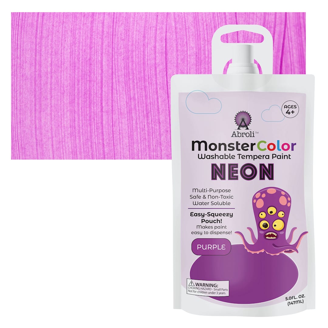 Open in modal - Abroli MonsterColor Washable Tempera Paint - Neon Purple, 5 oz Pouch and swatch