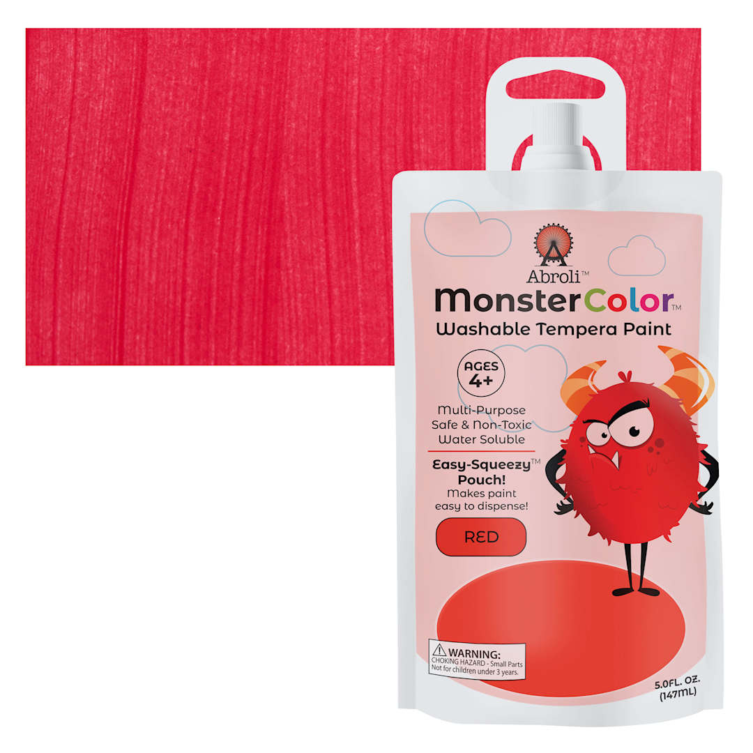 Open in modal - Abroli MonsterColor Washable Tempera Paint - Red, 5 oz Pouch and swatch
