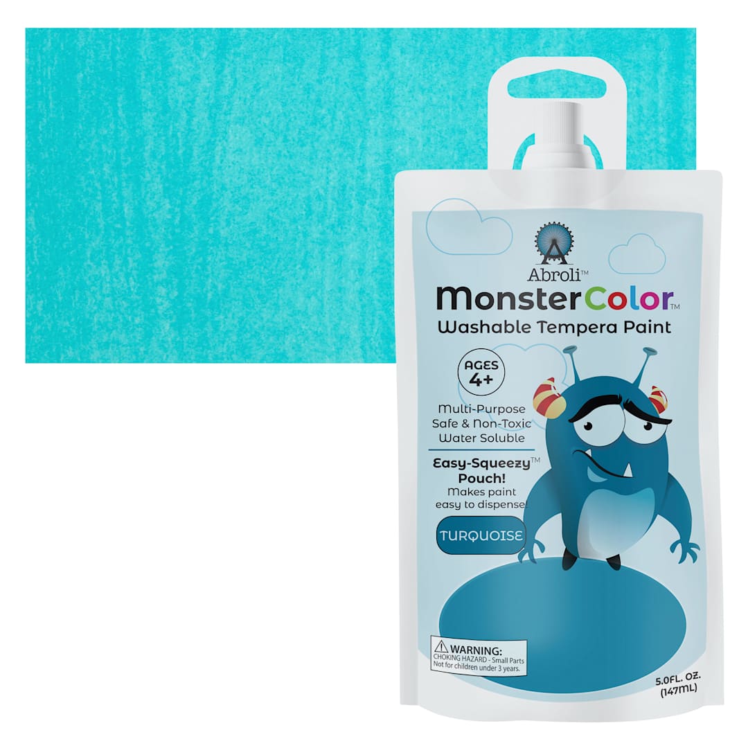 Open in modal - Abroli MonsterColor Washable Tempera Paint - Turquoise, 5 oz Pouch and swatch