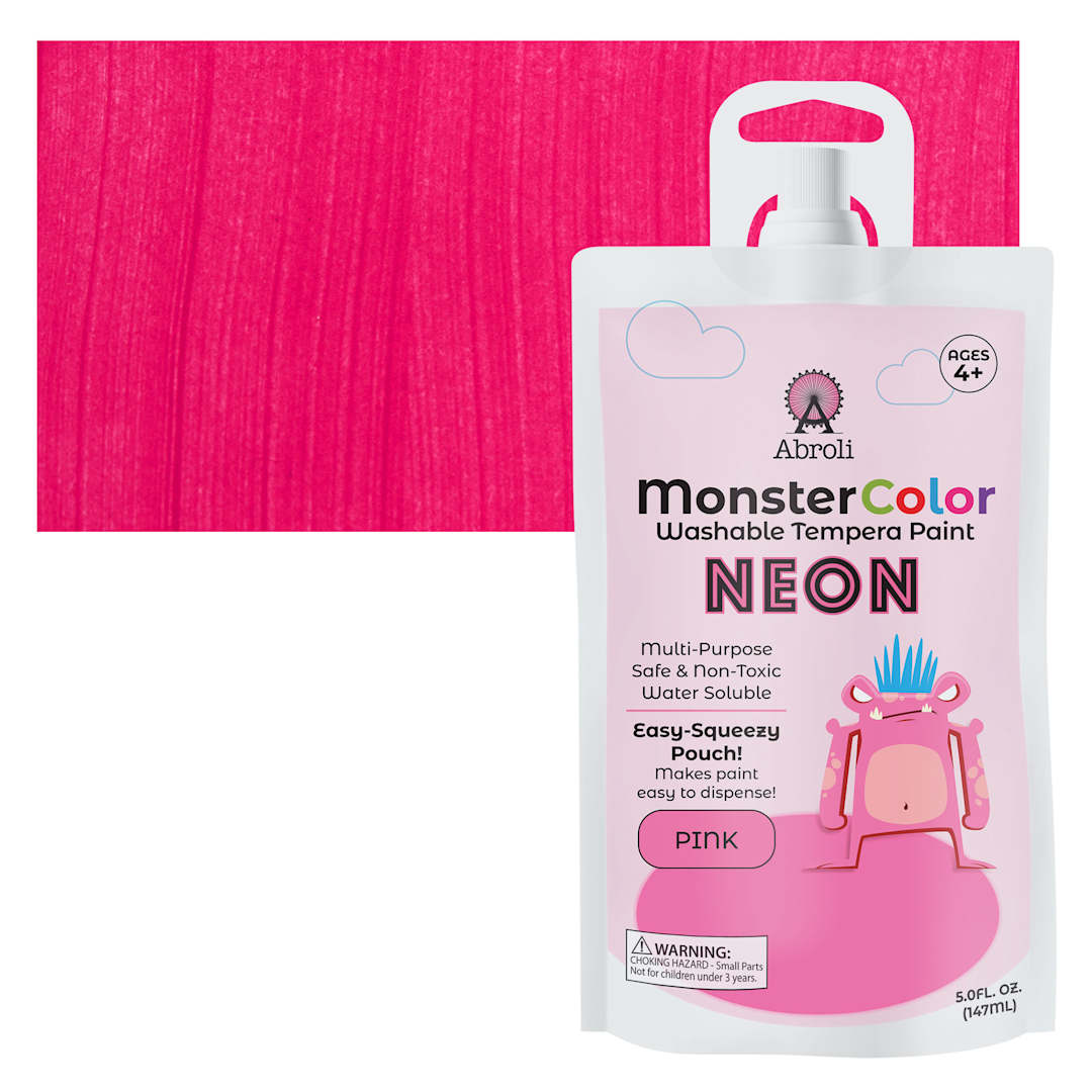 Open in modal - Abroli MonsterColor Washable Tempera Paint - Neon Pink, 5 oz Pouch and swatch