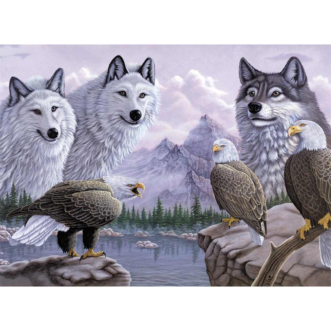 Open in modal - Adult Painting by Numbers Kits Wolves and Eagles, 11 3/8" x 15 3/8" - Peggable