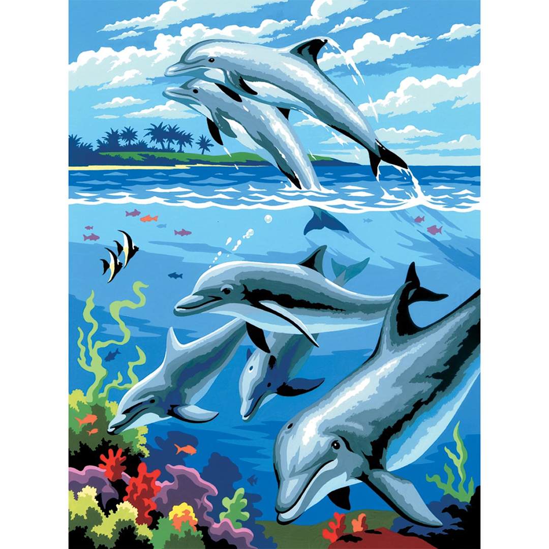 Open in modal - Junior Painting by Numbers Dolphins - Peggable