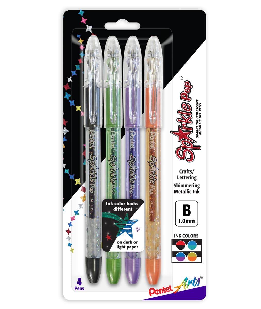 Open in modal - Sparkle Pop Metallic Gel Pen Sets 4-Pen Set Black/Red, Green/Blue, Orange/Yellow & Violet/Blue