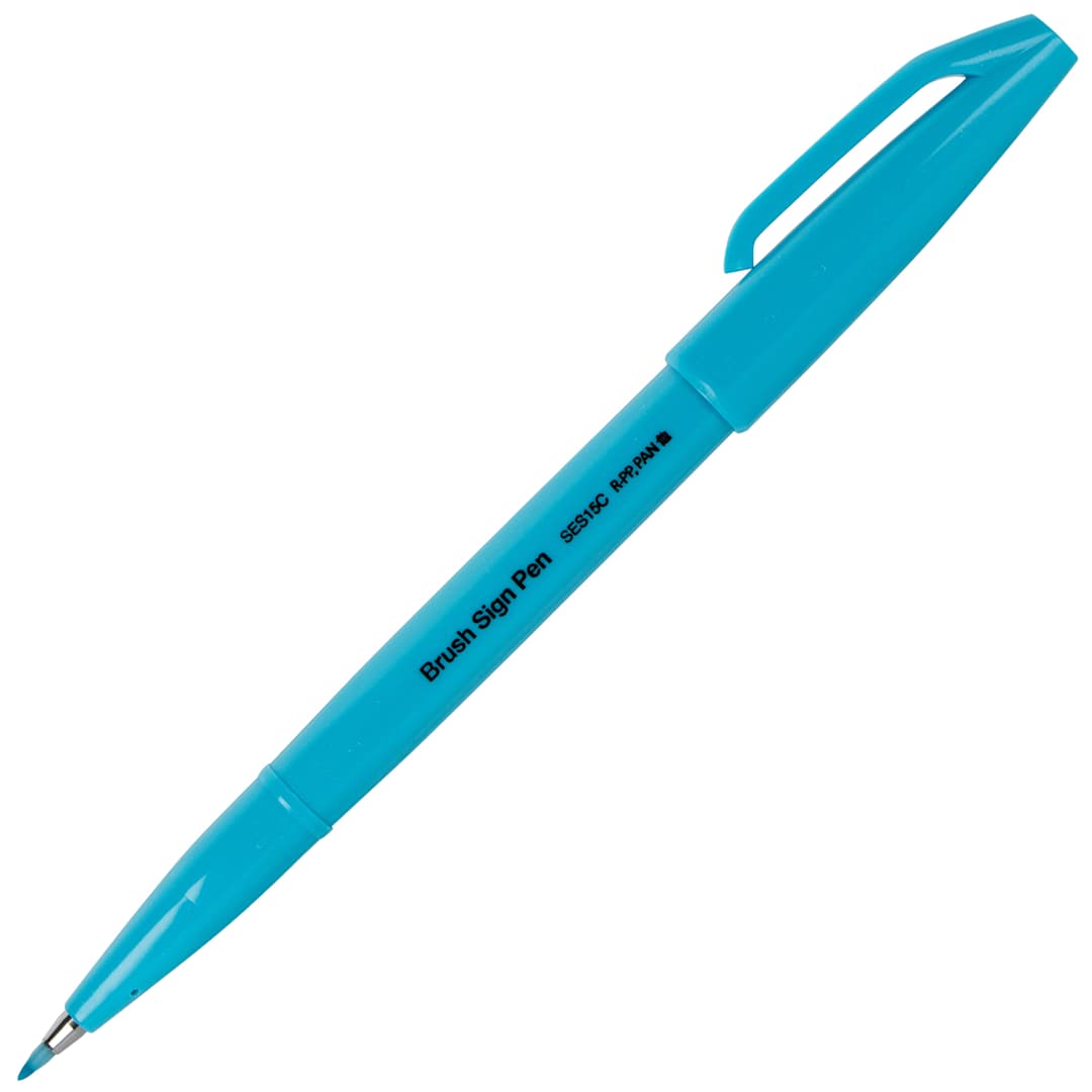 Open in modal - Sign Pen with Brush Tip Fluorescent Sky Blue