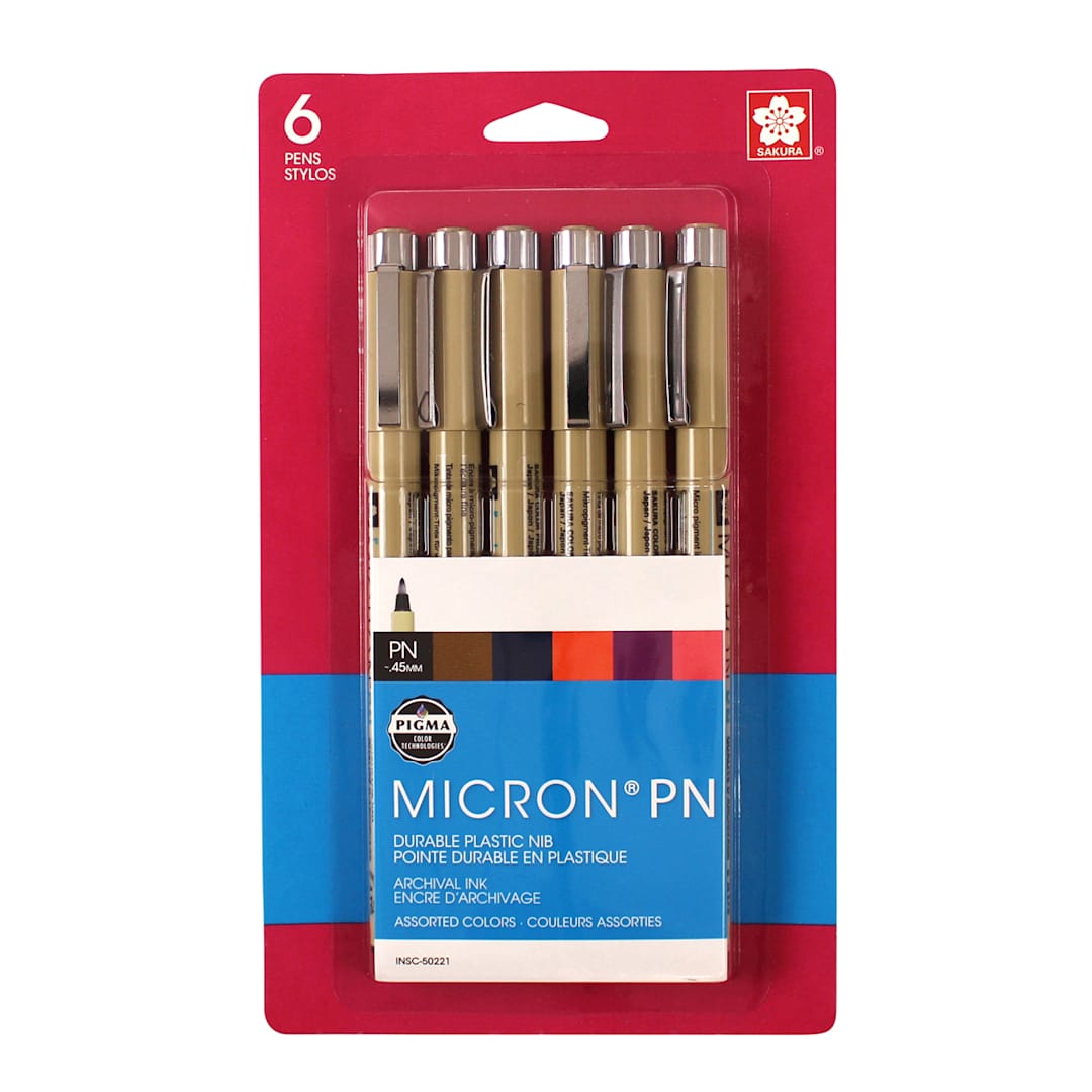 Open in modal - Pigma Micron PN Plastic Nib Pen Sets 6-Piece Set - Peggable