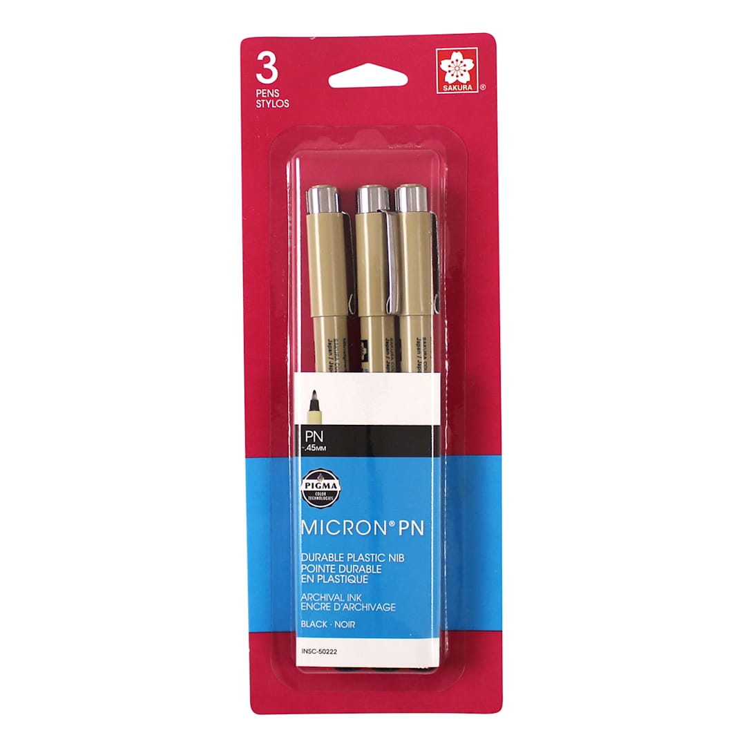 Open in modal - Pigma Micron PN Plastic Nib Pen Sets 3-Pen Set, .45 - Peggable