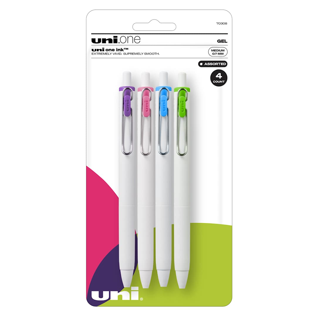 Open in modal - Uni One Ink Gel Pens - Set of 4, Assorted Colors, 0.7 mm