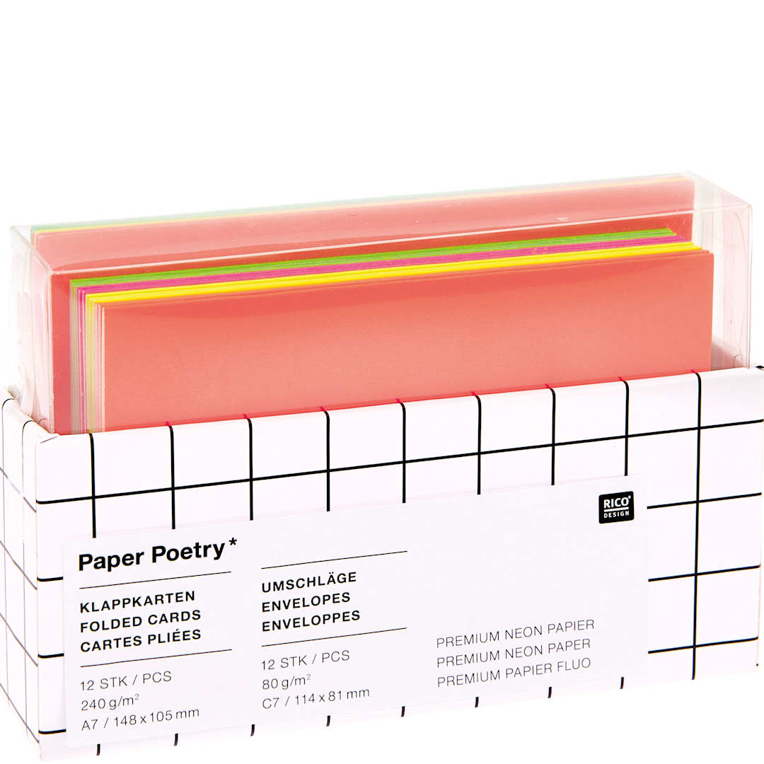 Open in modal - Rico Design Greeting Cards, Pkg of 12 Neon Colors 4.1" x 2.9"