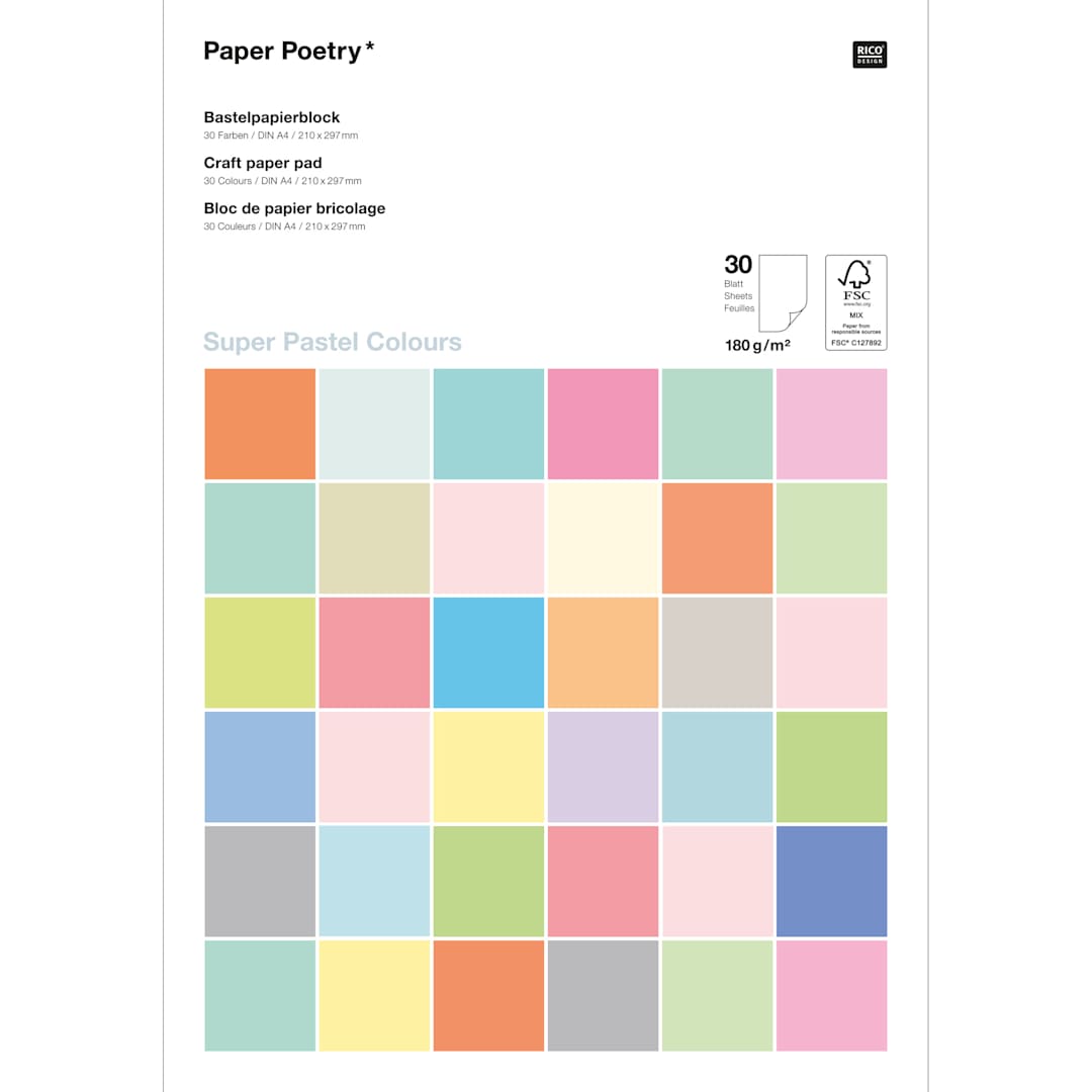 Open in modal - Rico Design Pastel Colors Pad - 160 gsm, 30 Sheets