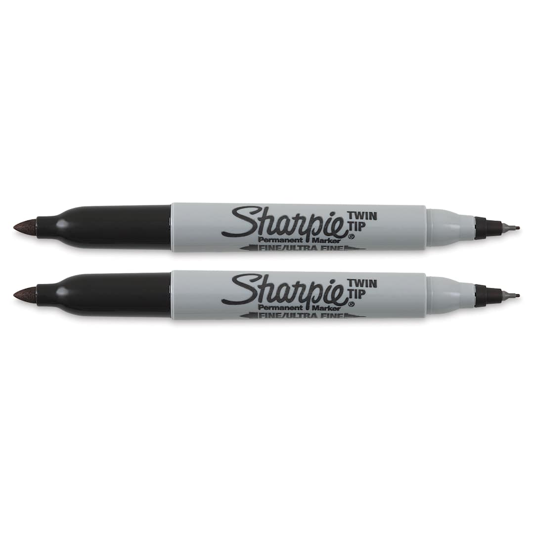 Open in modal - Sharpie Twin Tip Permanent Markers 2-Pen Black Set