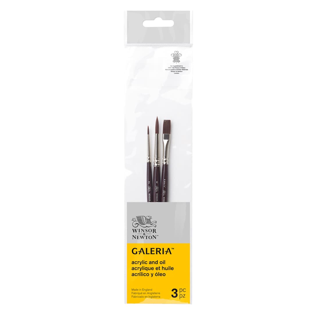 Open in modal - Winsor & Newton Galeria Brush Set, Short Handle, 3-Brush Set