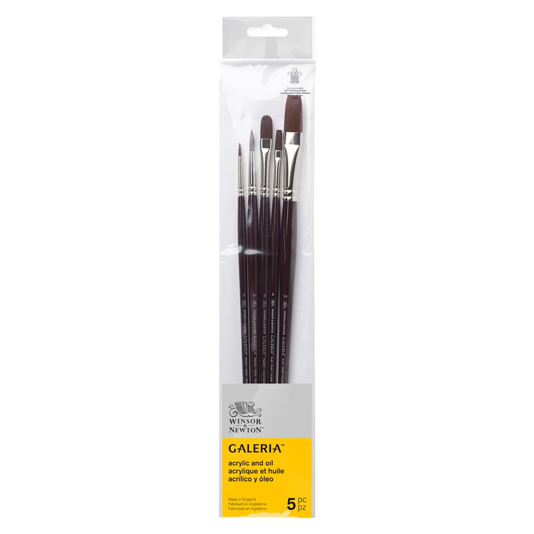 Open in modal - Winsor & Newton Galeria Brush Set, Long Handle, 5-Brush Set