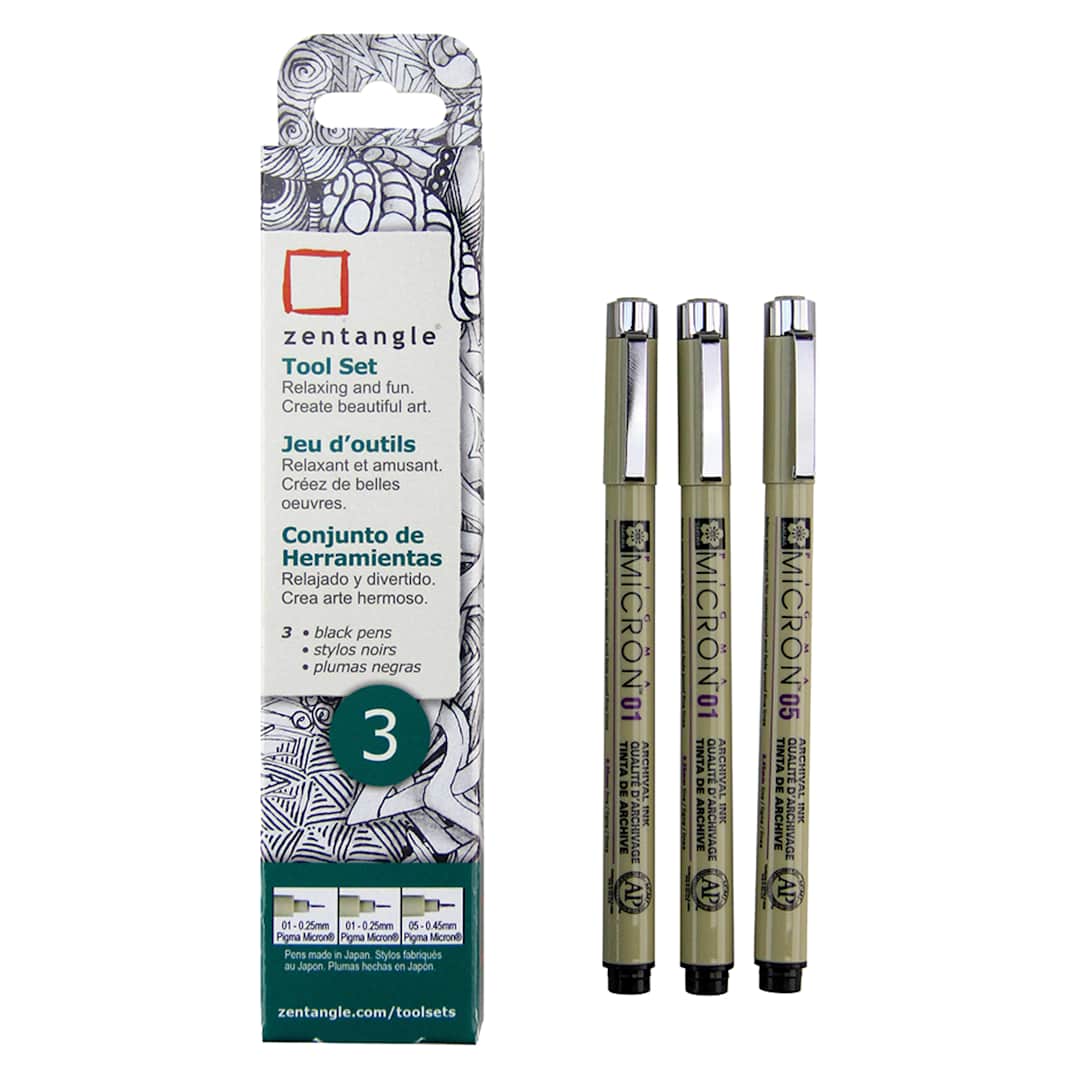 Open in modal - Zentangle Set 3-Pen Set - Black - Peggable