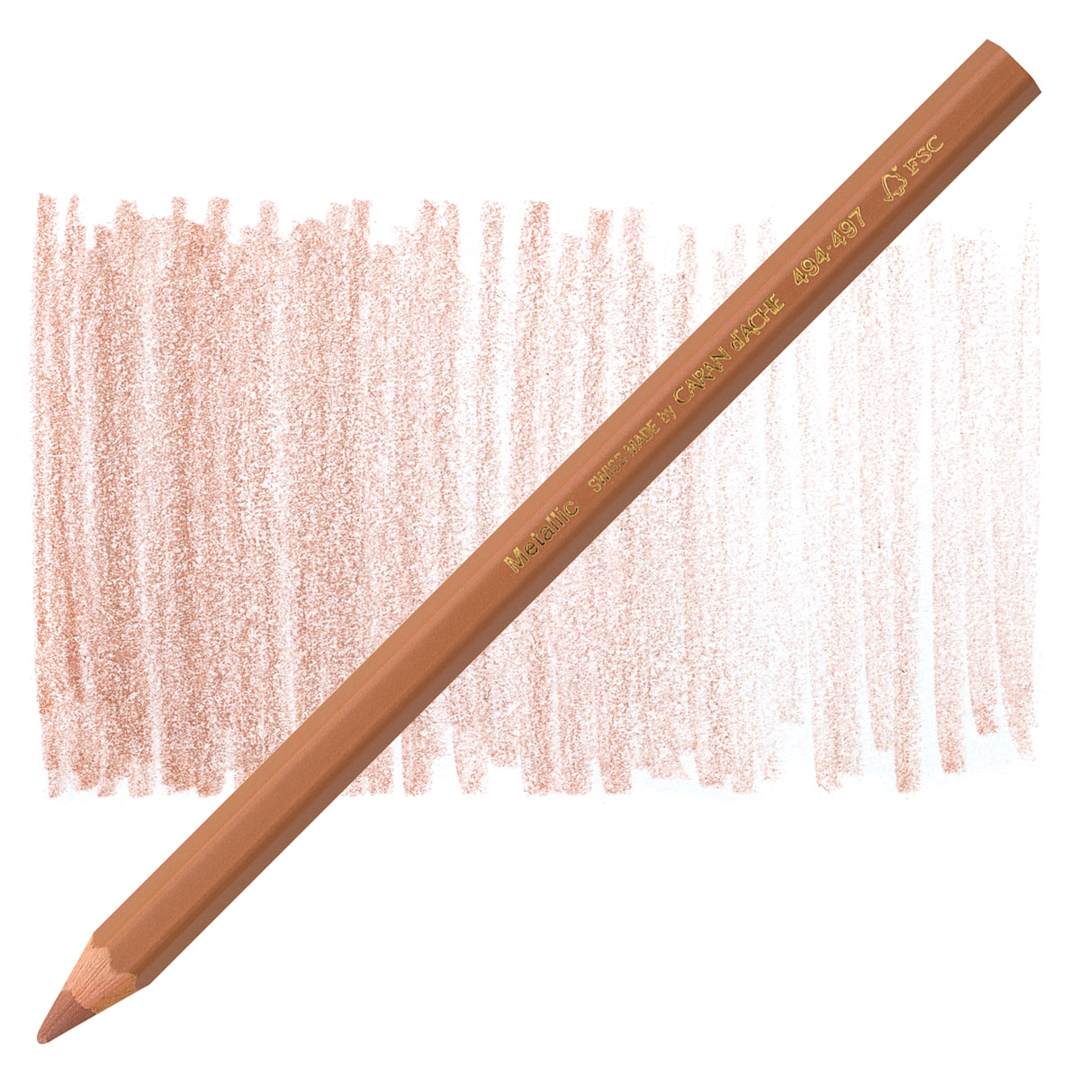 Open in modal - Caran d'Ache Colorblock Maxi Metallic Pencil - Bronze pencil and swatch
