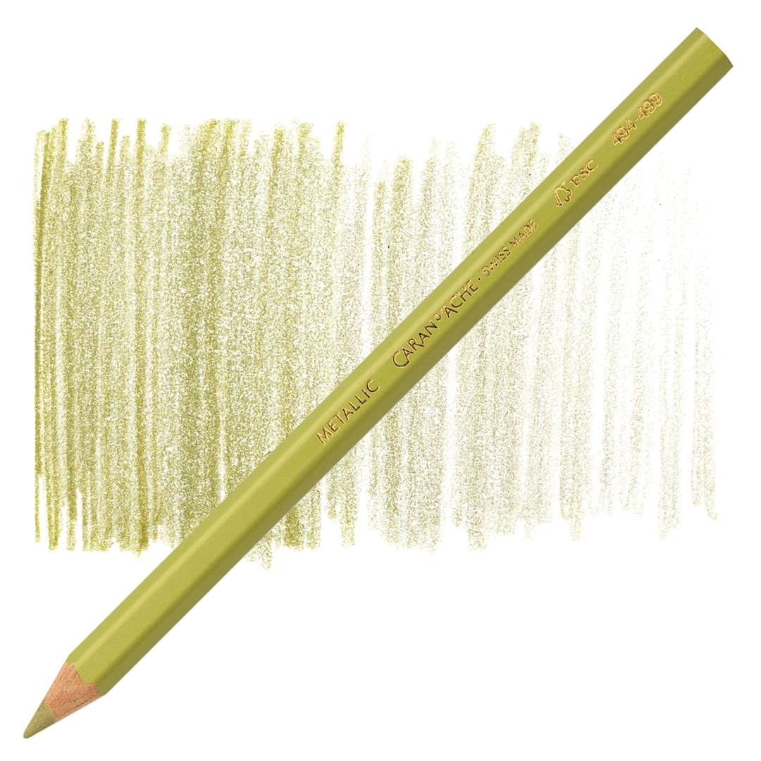 Open in modal - Caran d'Ache Colorblock Maxi Metallic Pencil - Gold pencil and swatch