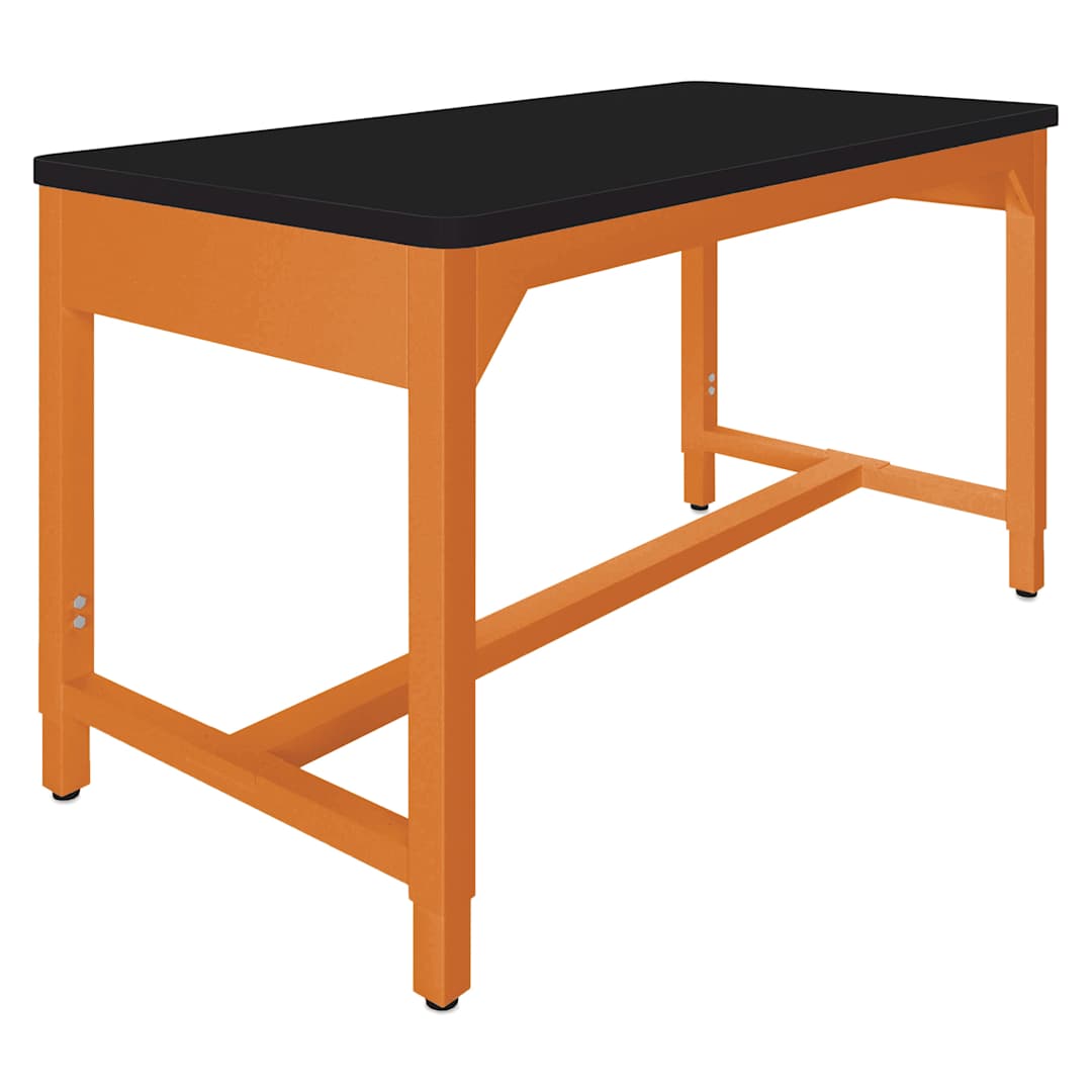 Open in modal - Diversified Spaces Fab-Lab Workbench - High Pressure Laminate Black Top, Carrot Frame, 60" x 30" -  angled