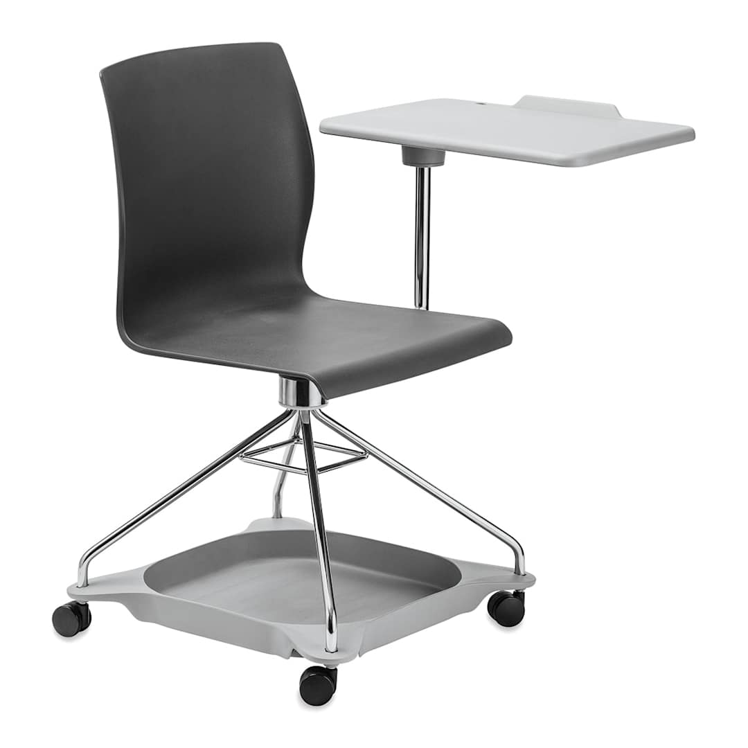 Open in modal - National Public Seating Black CoGo Chair-right side view showing storage and tablet arm on left side