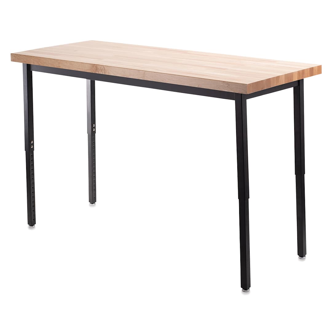 Open in modal - National Public Seating Adjustable Height Utility Table - Butcher Block